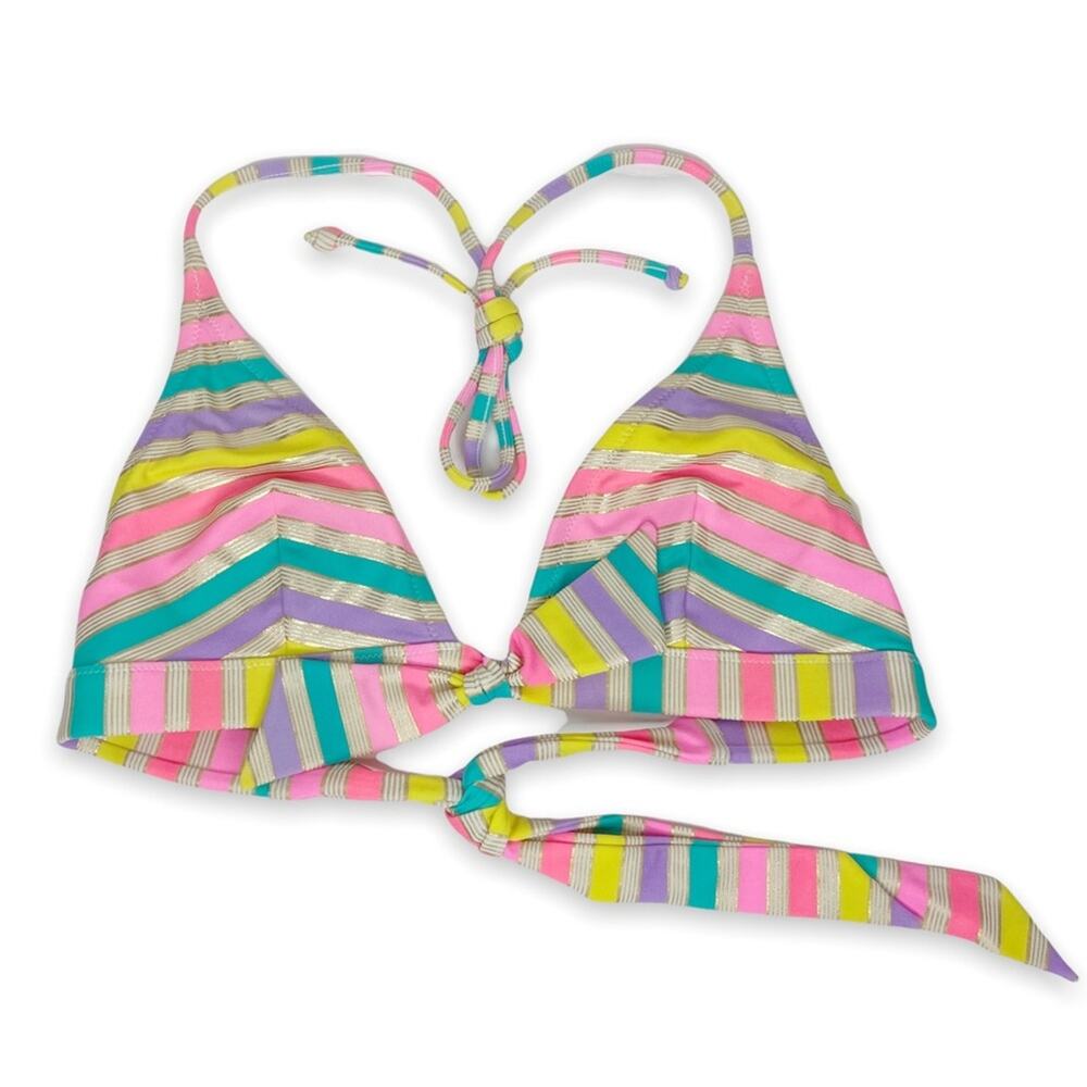 Victoria's Secret | Multi Colored Striped Metallic Bikini Top Size Small
